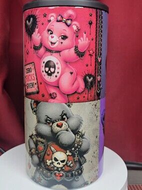 Goth Cares Bears 4in1 Tumbler Can Cooler.